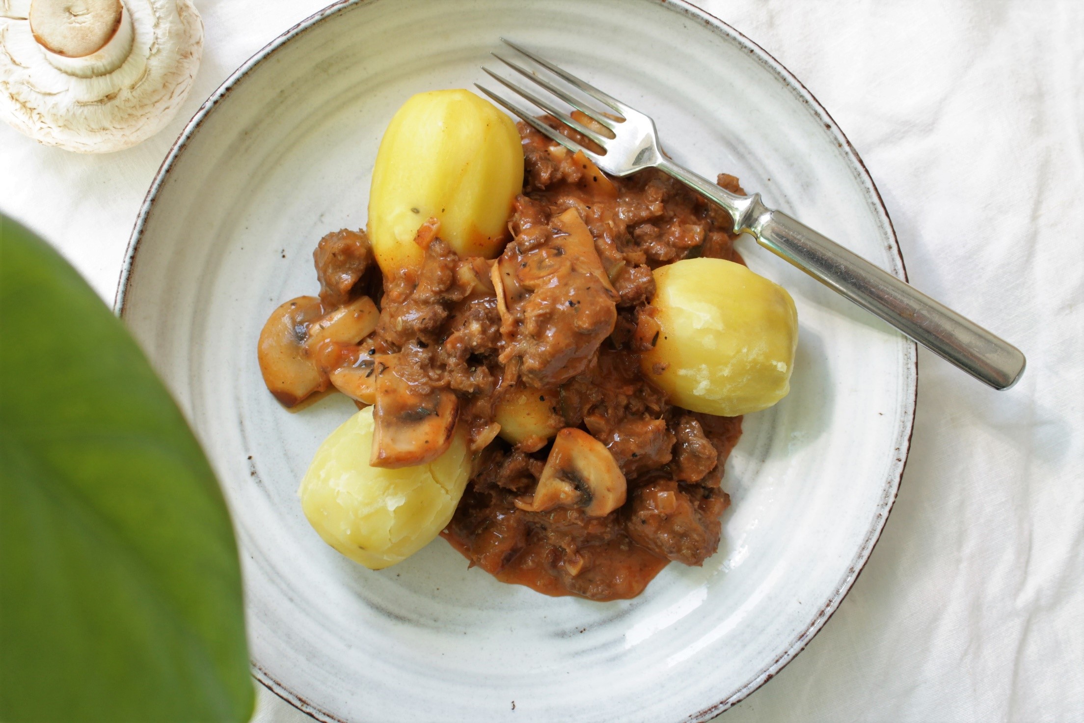 Pulled oats and mushroom stew - Climate Friendly Veggie Food