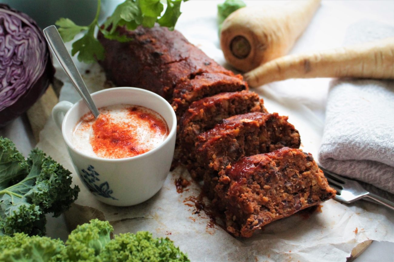 Bean loaf with smoked paprika yoghurt