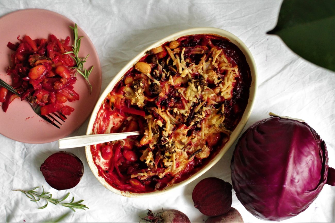 Beetroot and pulled oats casserole