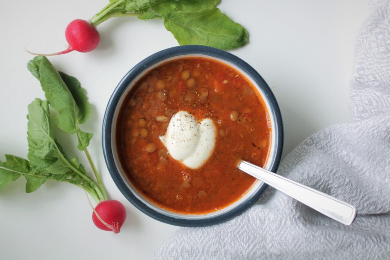 Tomato lentil soup with aioli