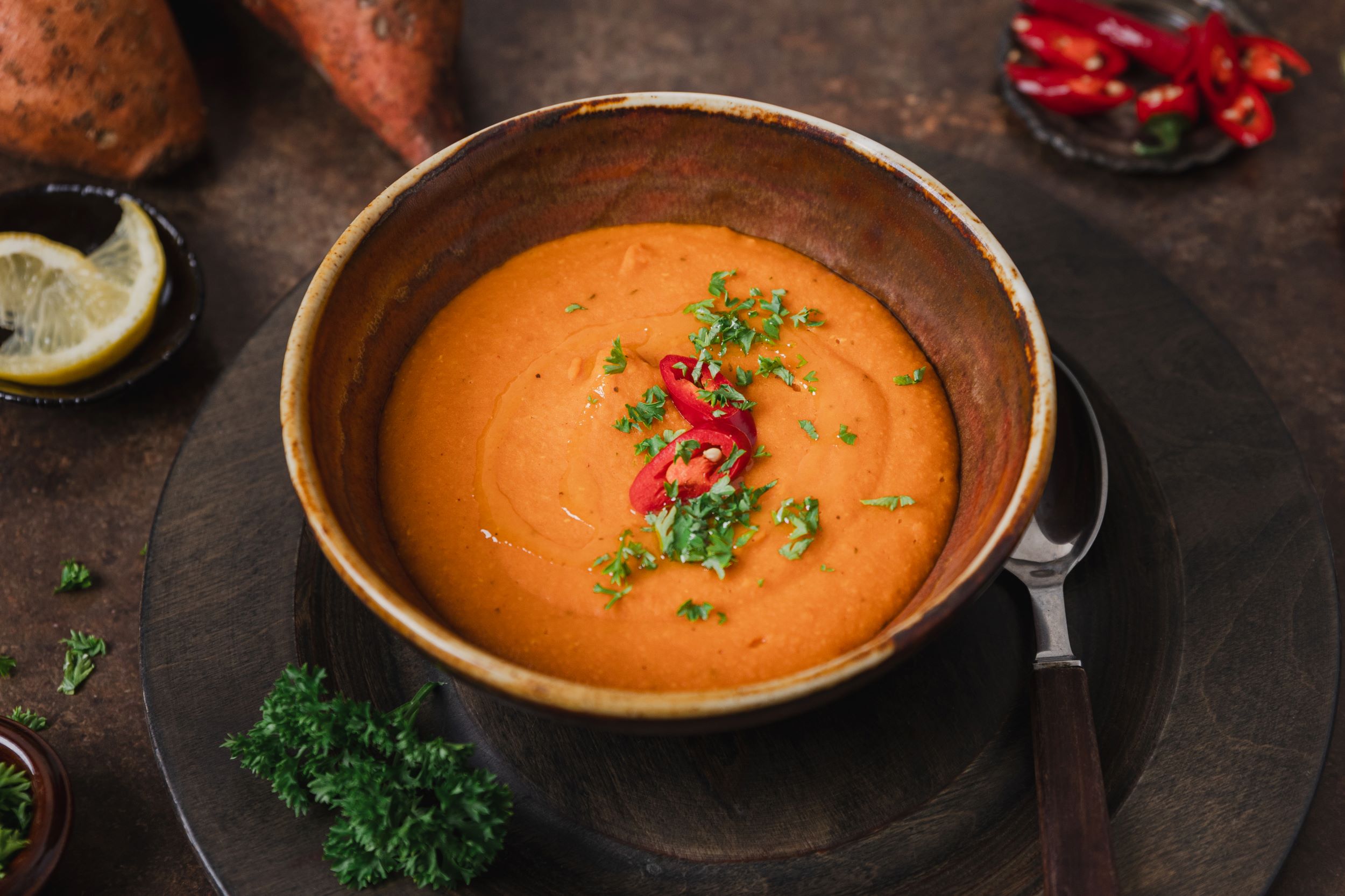 Sweet potato and lentil soup - Climate Friendly Veggie Food