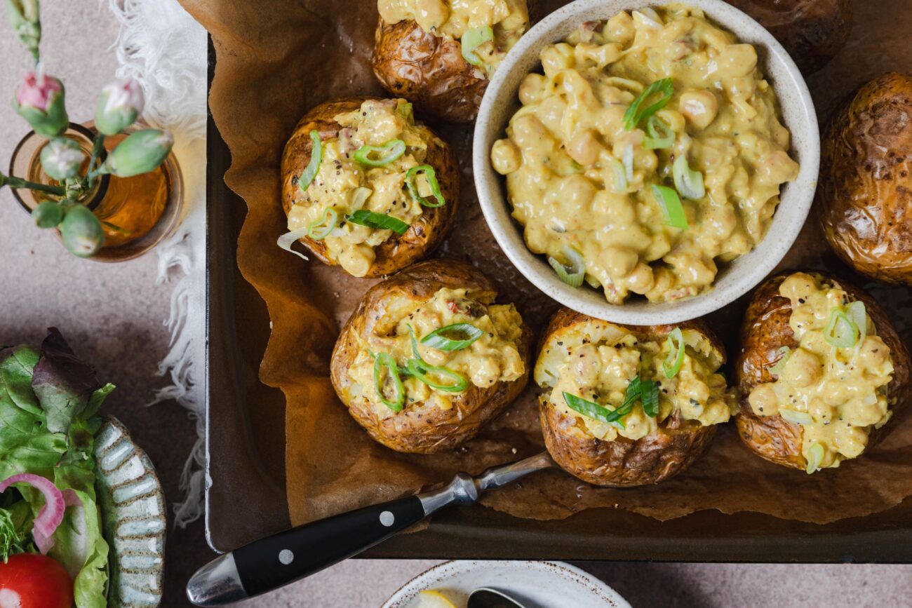 Baked potatoes with savoury filling